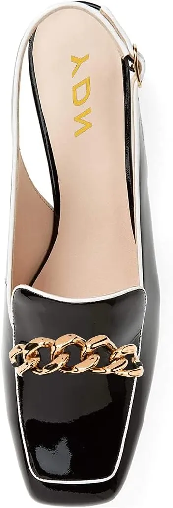 YDN Women Closed Square Toe Block Low Heels Slingback Formal Loafer Dressy Shoes Office Lady Pumps US Size 4-15 US