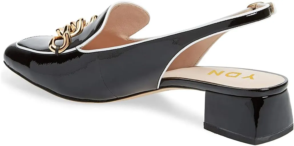 YDN Women Closed Square Toe Block Low Heels Slingback Formal Loafer Dressy Shoes Office Lady Pumps US Size 4-15 US