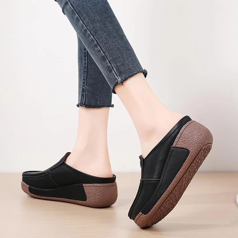 YING LAN Women Slip On Loafers Comfort Leather Wide Low Top Casual Platform Shoes