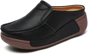 YING LAN Women Slip On Loafers Comfort Leather Wide Low Top Casual Platform Shoes