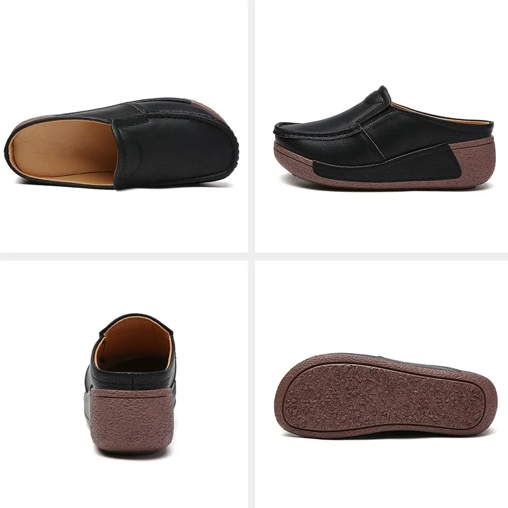 YING LAN Women Slip On Loafers Comfort Leather Wide Low Top Casual Platform Shoes