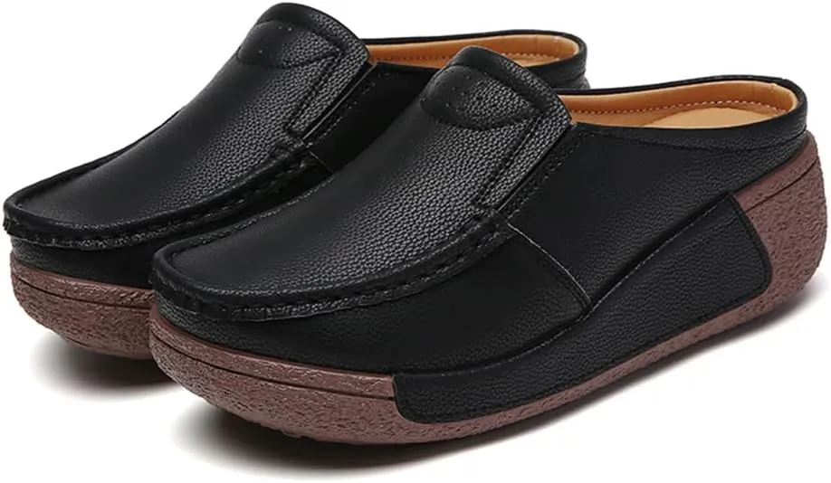 YING LAN Women Slip On Loafers Comfort Leather Wide Low Top Casual Platform Shoes