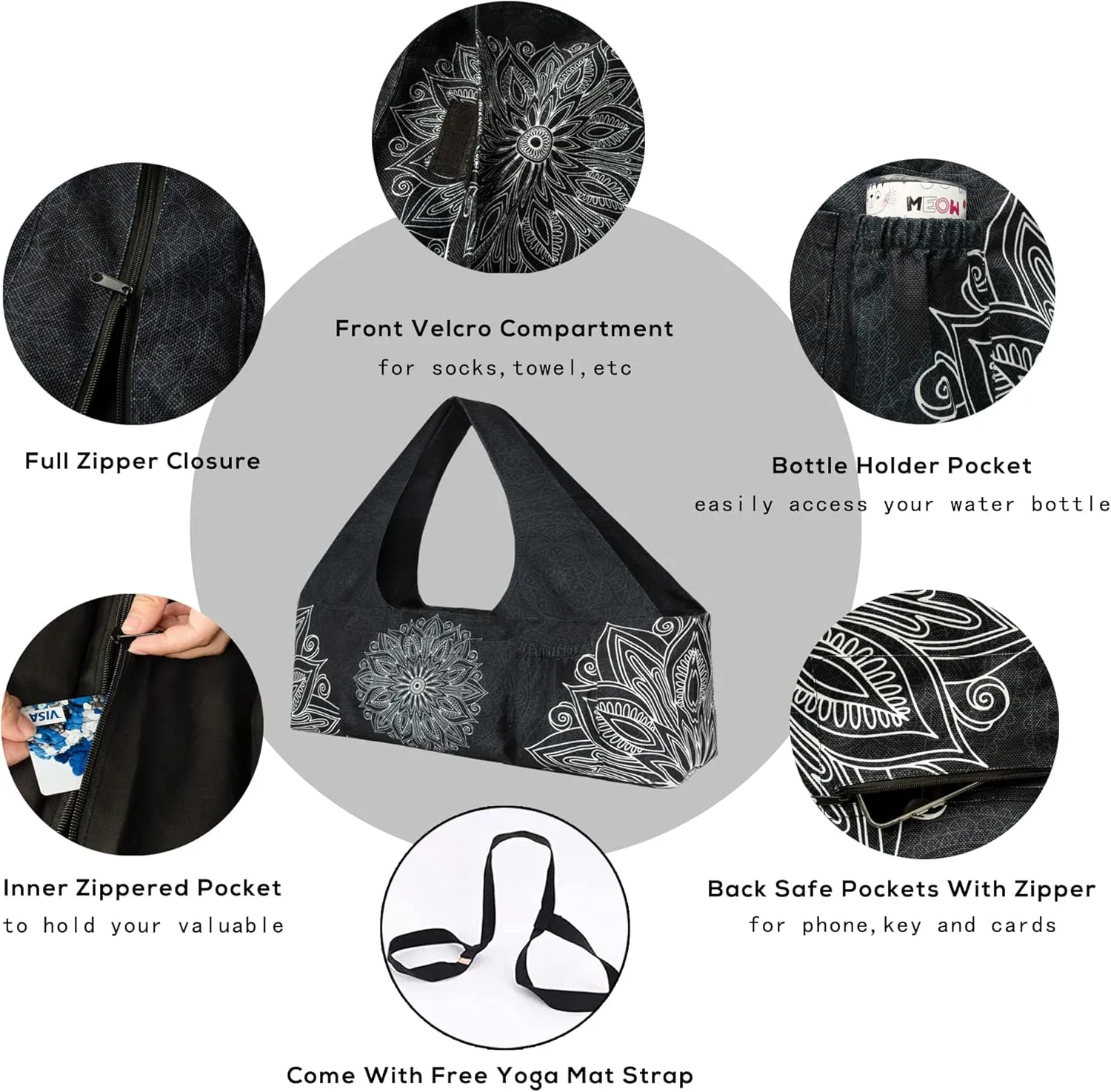 Yoga Mat Bag - Large Yoga Bag with Yoga Mat Strap, Zipper and Pockets - Yoga Bags and Carriers Fits All Your Stuff - Personalized Yoga Mat Bags for Women Fits Most Size Mats