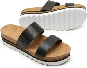 Yozuru Womens Platform Sandals with Arch Support Slip on Slides Comfortable Summer Beach Sandals Cork Footbed Cushion Wedge Sandals for Women