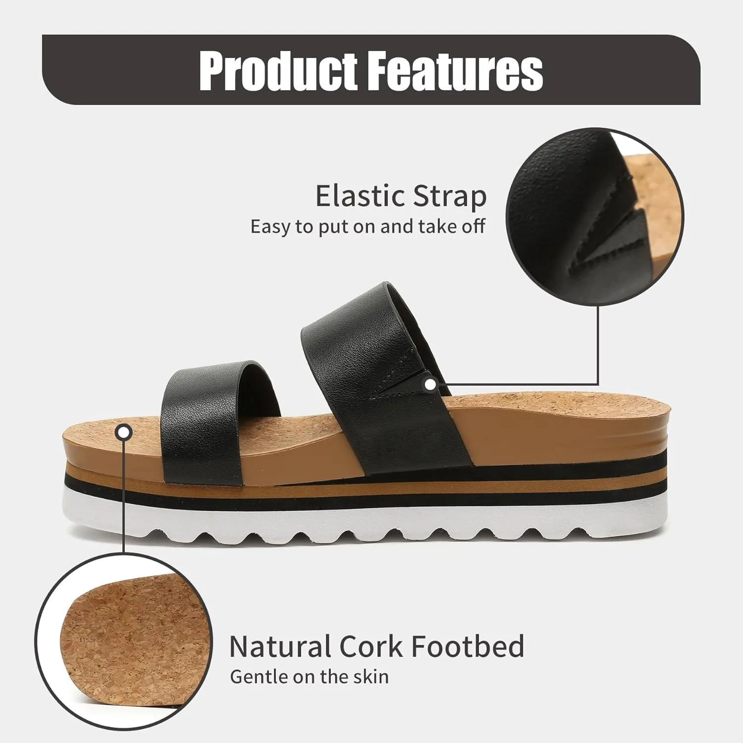 Yozuru Womens Platform Sandals with Arch Support Slip on Slides Comfortable Summer Beach Sandals Cork Footbed Cushion Wedge Sandals for Women
