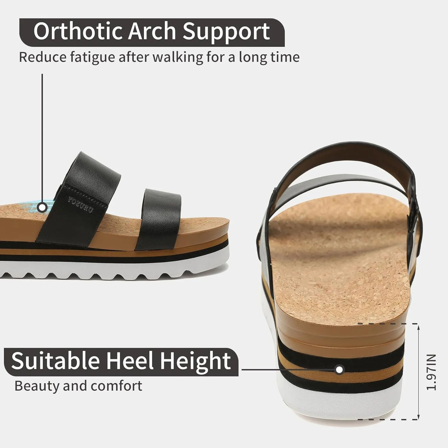 Yozuru Womens Platform Sandals with Arch Support Slip on Slides Comfortable Summer Beach Sandals Cork Footbed Cushion Wedge Sandals for Women