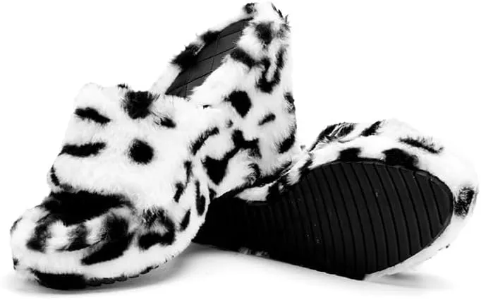 YSMIIH Women Fluff Wedge Slippers Fashion Sandals Plush Platform