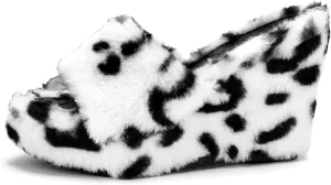 YSMIIH Women Fluff Wedge Slippers Fashion Sandals Plush Platform