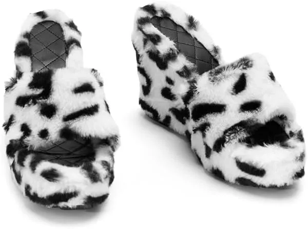 YSMIIH Women Fluff Wedge Slippers Fashion Sandals Plush Platform