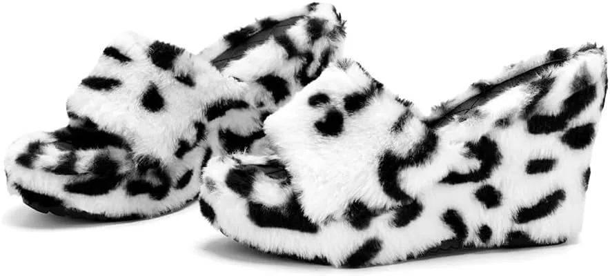 YSMIIH Women Fluff Wedge Slippers Fashion Sandals Plush Platform