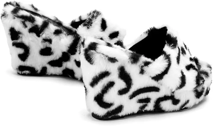 YSMIIH Women Fluff Wedge Slippers Fashion Sandals Plush Platform