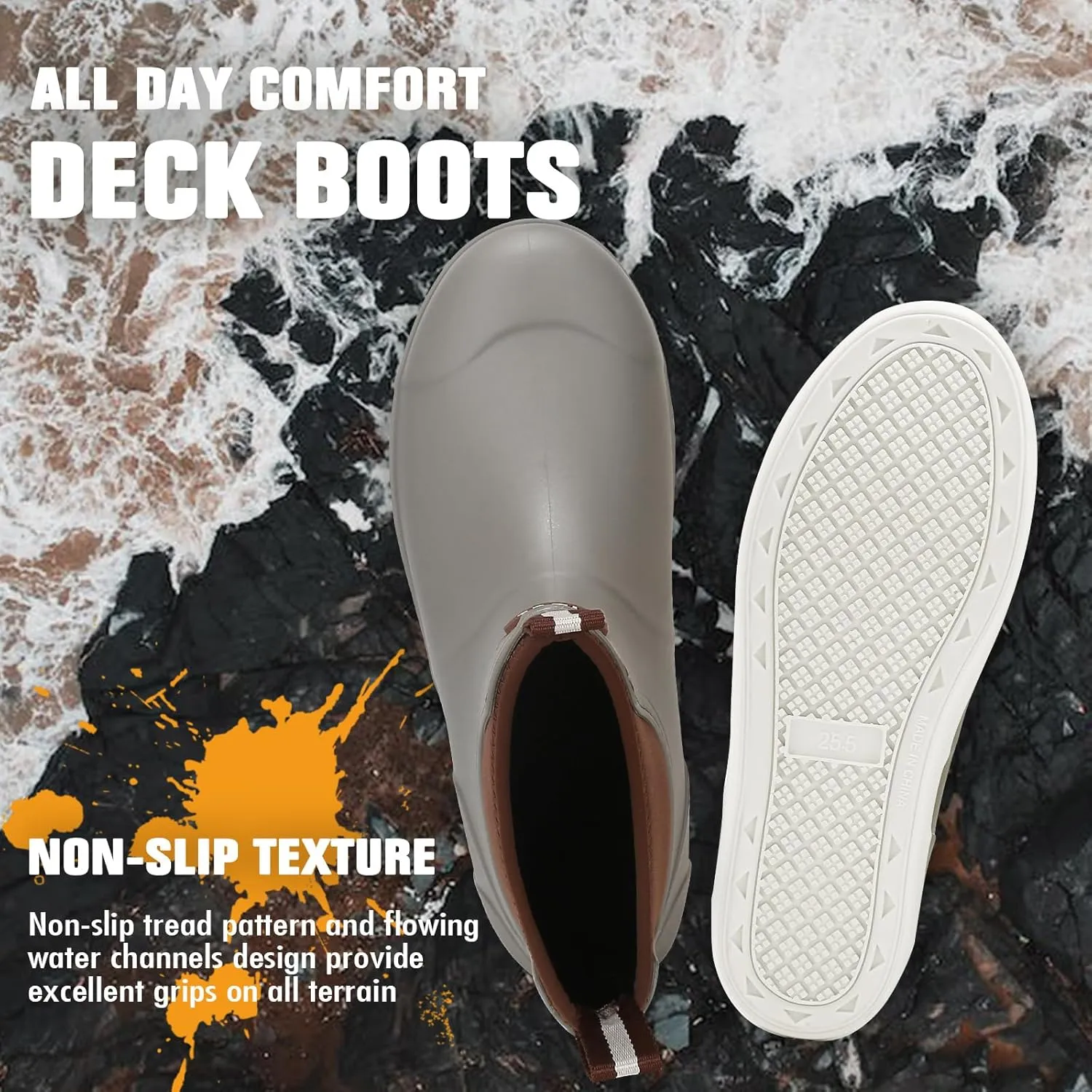 YUHITYGZGS Men's Deck Boots, Waterproof Rubber Boots for Men, High Grip Neoprene Saltwater Boating Ankle Rain Boots, High-Performance Non-Slip Fishing Shoes for Farming Garden Work Outdoor