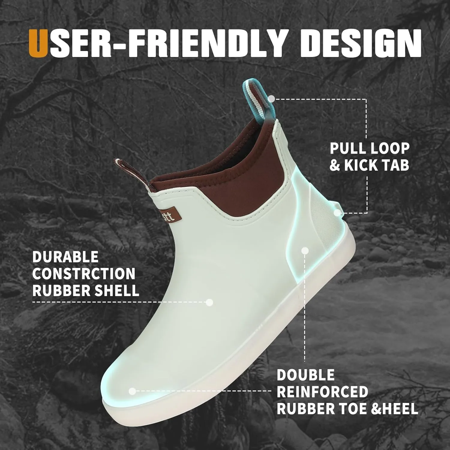 YUHITYGZGS Men's Deck Boots, Waterproof Rubber Boots for Men, High Grip Neoprene Saltwater Boating Ankle Rain Boots, High-Performance Non-Slip Fishing Shoes for Farming Garden Work Outdoor