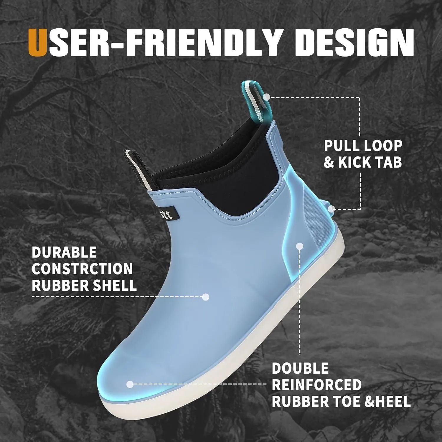 YUHITYGZGS Men's Deck Boots, Waterproof Rubber Boots for Men, High Grip Neoprene Saltwater Boating Ankle Rain Boots, High-Performance Non-Slip Fishing Shoes for Farming Garden Work Outdoor