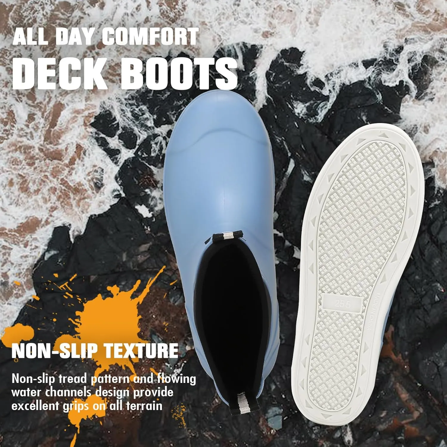 YUHITYGZGS Men's Deck Boots, Waterproof Rubber Boots for Men, High Grip Neoprene Saltwater Boating Ankle Rain Boots, High-Performance Non-Slip Fishing Shoes for Farming Garden Work Outdoor