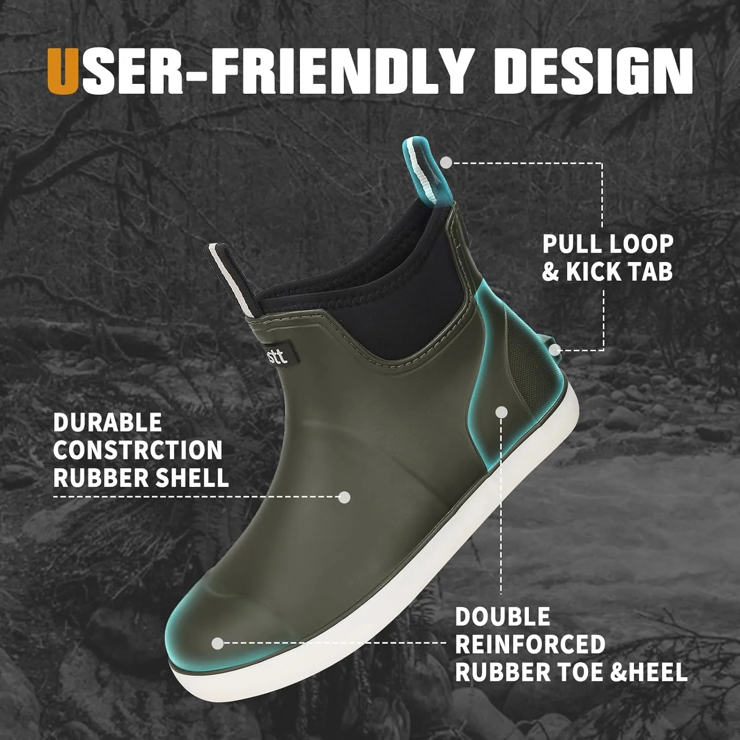 YUHITYGZGS Men's Deck Boots, Waterproof Rubber Boots for Men, High Grip Neoprene Saltwater Boating Ankle Rain Boots, High-Performance Non-Slip Fishing Shoes for Farming Garden Work Outdoor