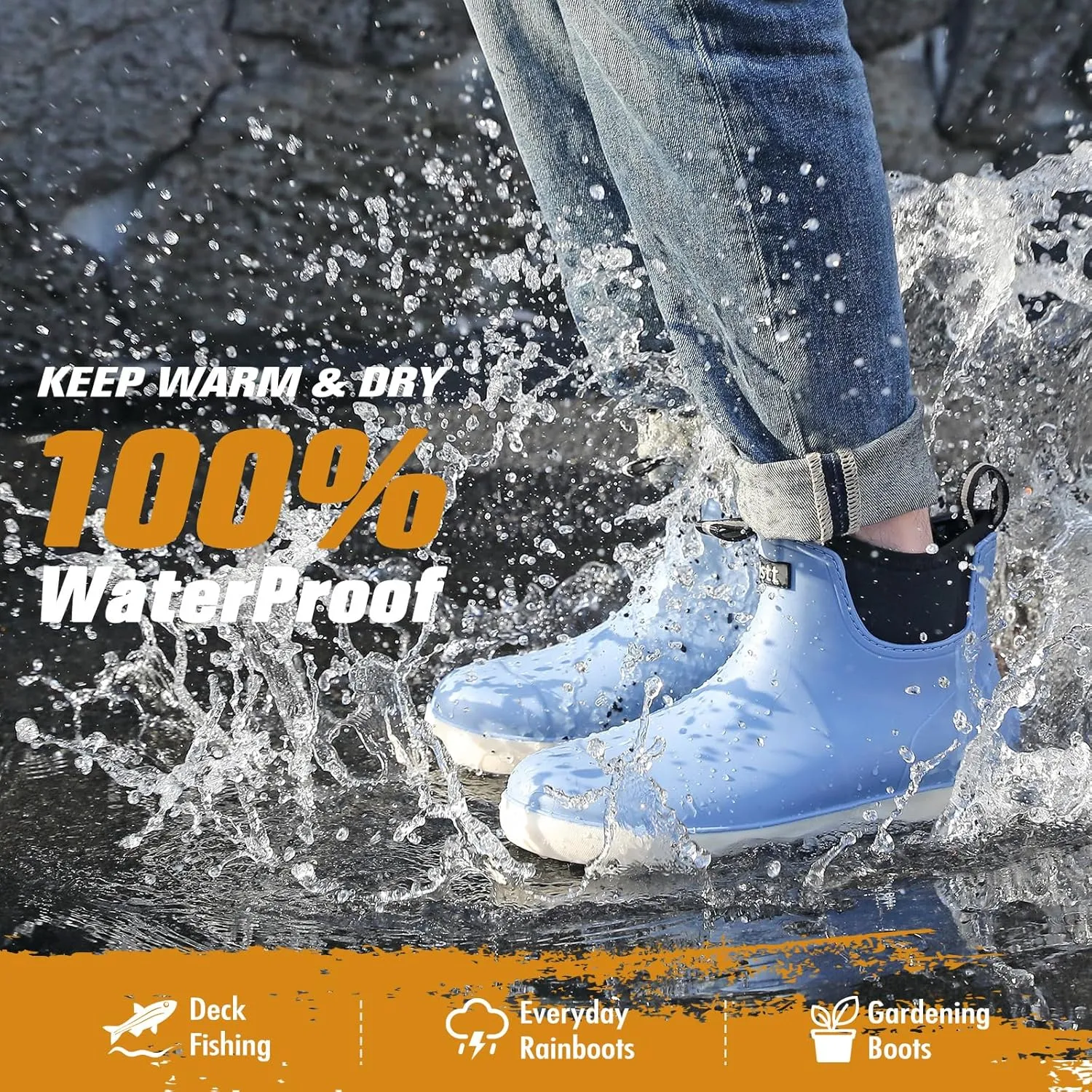 YUHITYGZGS Men's Deck Boots, Waterproof Rubber Boots for Men, High Grip Neoprene Saltwater Boating Ankle Rain Boots, High-Performance Non-Slip Fishing Shoes for Farming Garden Work Outdoor