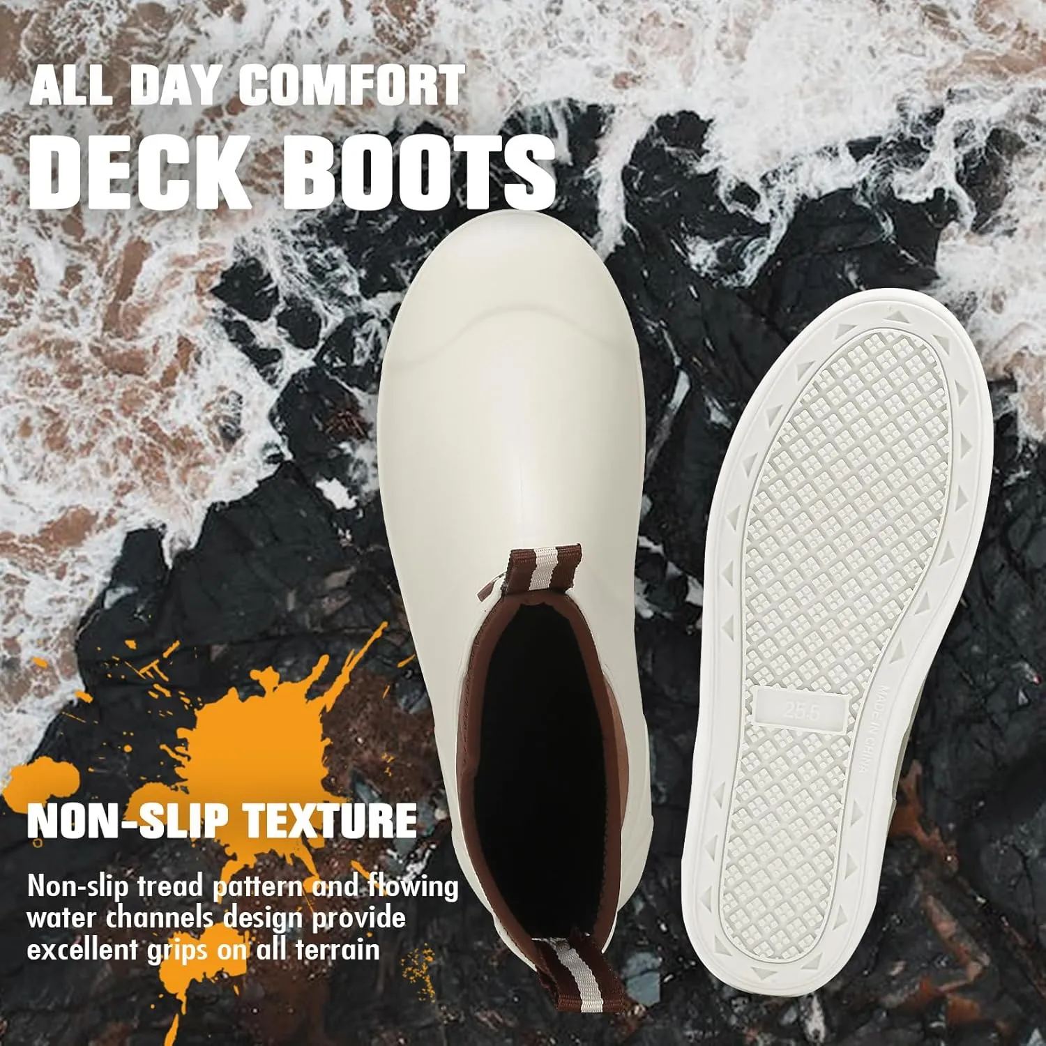 YUHITYGZGS Men's Deck Boots, Waterproof Rubber Boots for Men, High Grip Neoprene Saltwater Boating Ankle Rain Boots, High-Performance Non-Slip Fishing Shoes for Farming Garden Work Outdoor
