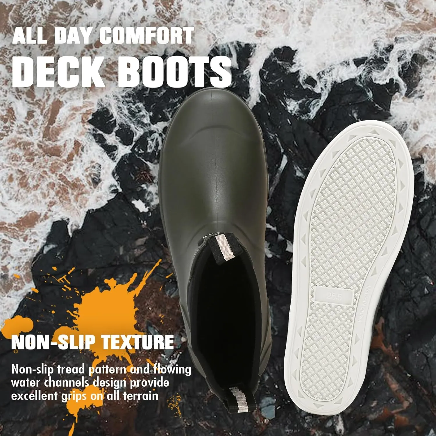 YUHITYGZGS Men's Deck Boots, Waterproof Rubber Boots for Men, High Grip Neoprene Saltwater Boating Ankle Rain Boots, High-Performance Non-Slip Fishing Shoes for Farming Garden Work Outdoor