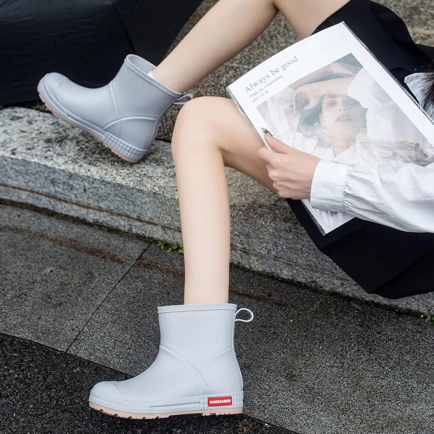 YUHITYGZGS Short Rain Boots for Women and Men, Lightweight Waterproof Garden Boots, Anti-Slip Chelsea Womens Rain Boots, Stylish Mid Heel rubber Ankle Booties with Comfy Insoles for Outdoor