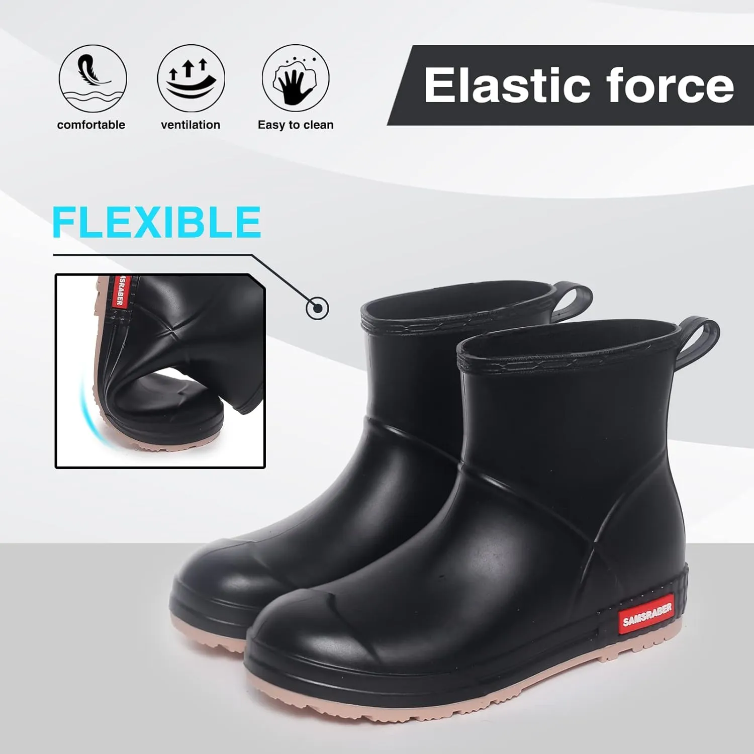 YUHITYGZGS Short Rain Boots for Women and Men, Lightweight Waterproof Garden Boots, Anti-Slip Chelsea Womens Rain Boots, Stylish Mid Heel rubber Ankle Booties with Comfy Insoles for Outdoor