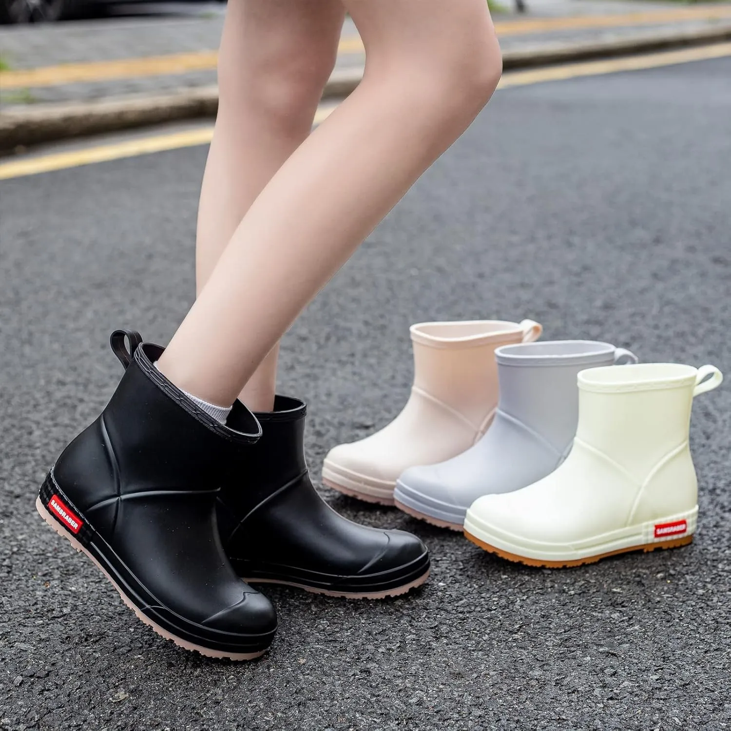 YUHITYGZGS Short Rain Boots for Women and Men, Lightweight Waterproof Garden Boots, Anti-Slip Chelsea Womens Rain Boots, Stylish Mid Heel rubber Ankle Booties with Comfy Insoles for Outdoor