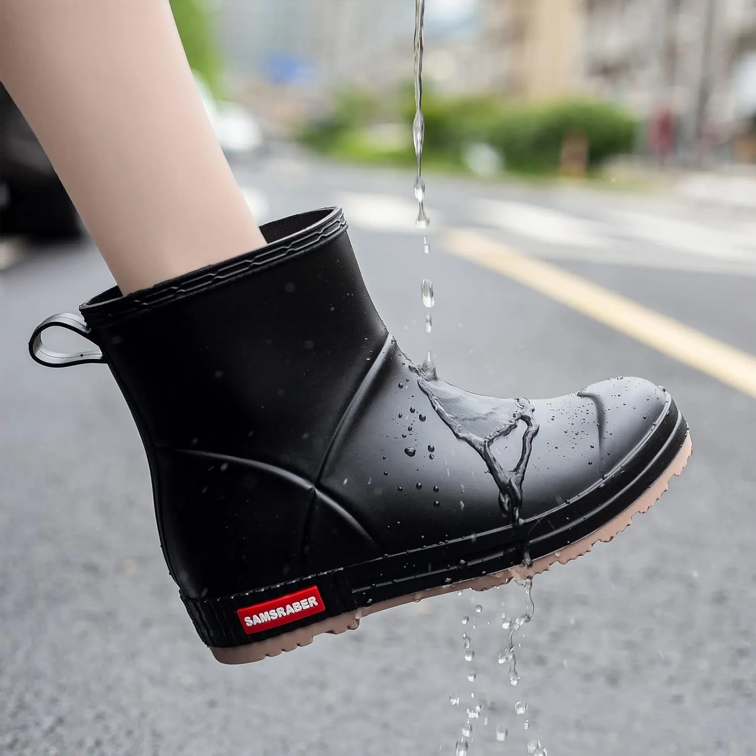 YUHITYGZGS Short Rain Boots for Women and Men, Lightweight Waterproof Garden Boots, Anti-Slip Chelsea Womens Rain Boots, Stylish Mid Heel rubber Ankle Booties with Comfy Insoles for Outdoor