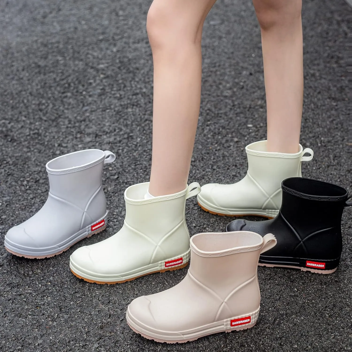 YUHITYGZGS Short Rain Boots for Women and Men, Lightweight Waterproof Garden Boots, Anti-Slip Chelsea Womens Rain Boots, Stylish Mid Heel rubber Ankle Booties with Comfy Insoles for Outdoor