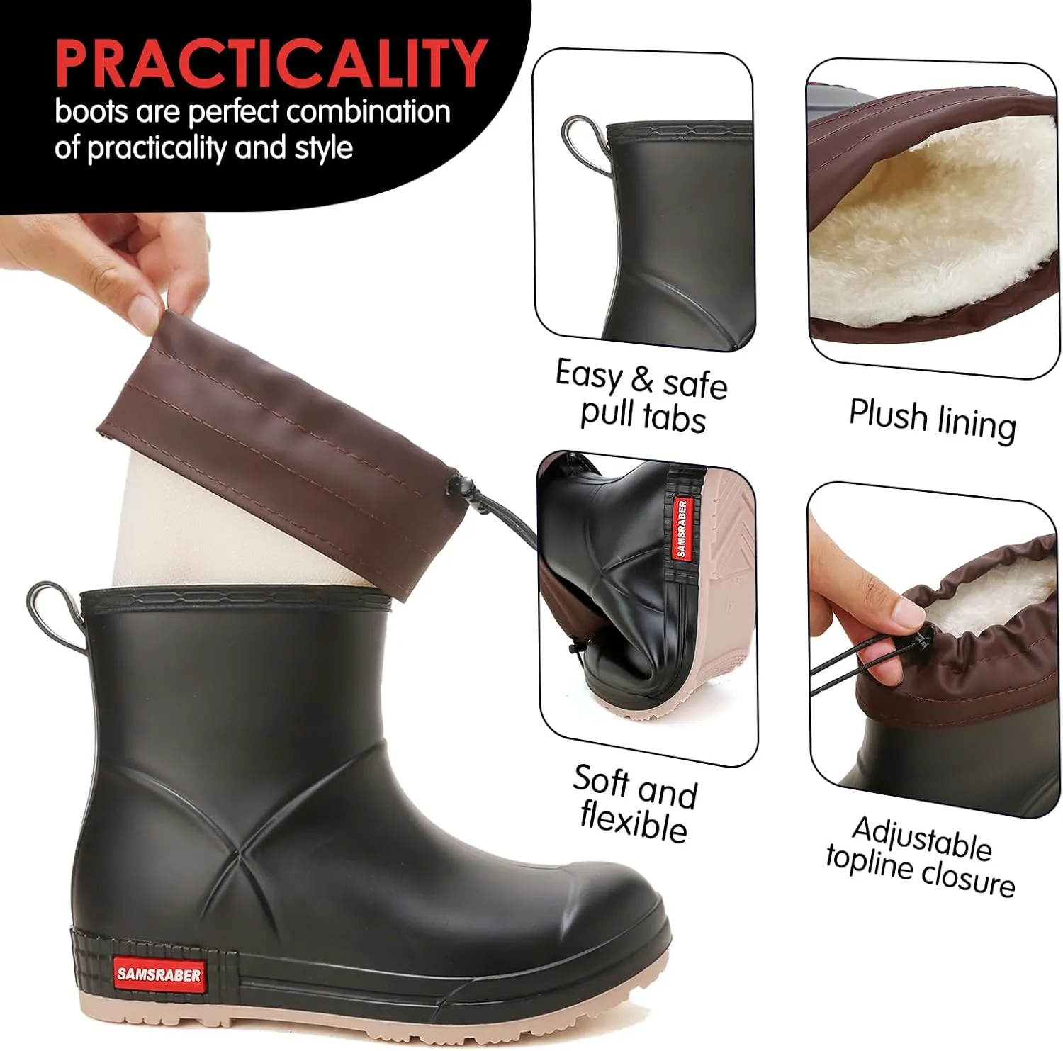YUHITYGZGS Short Rain Boots for Women and Men, Lightweight Waterproof Garden Boots, Anti-Slip Chelsea Womens Rain Boots, Stylish Mid Heel rubber Ankle Booties with Comfy Insoles for Outdoor
