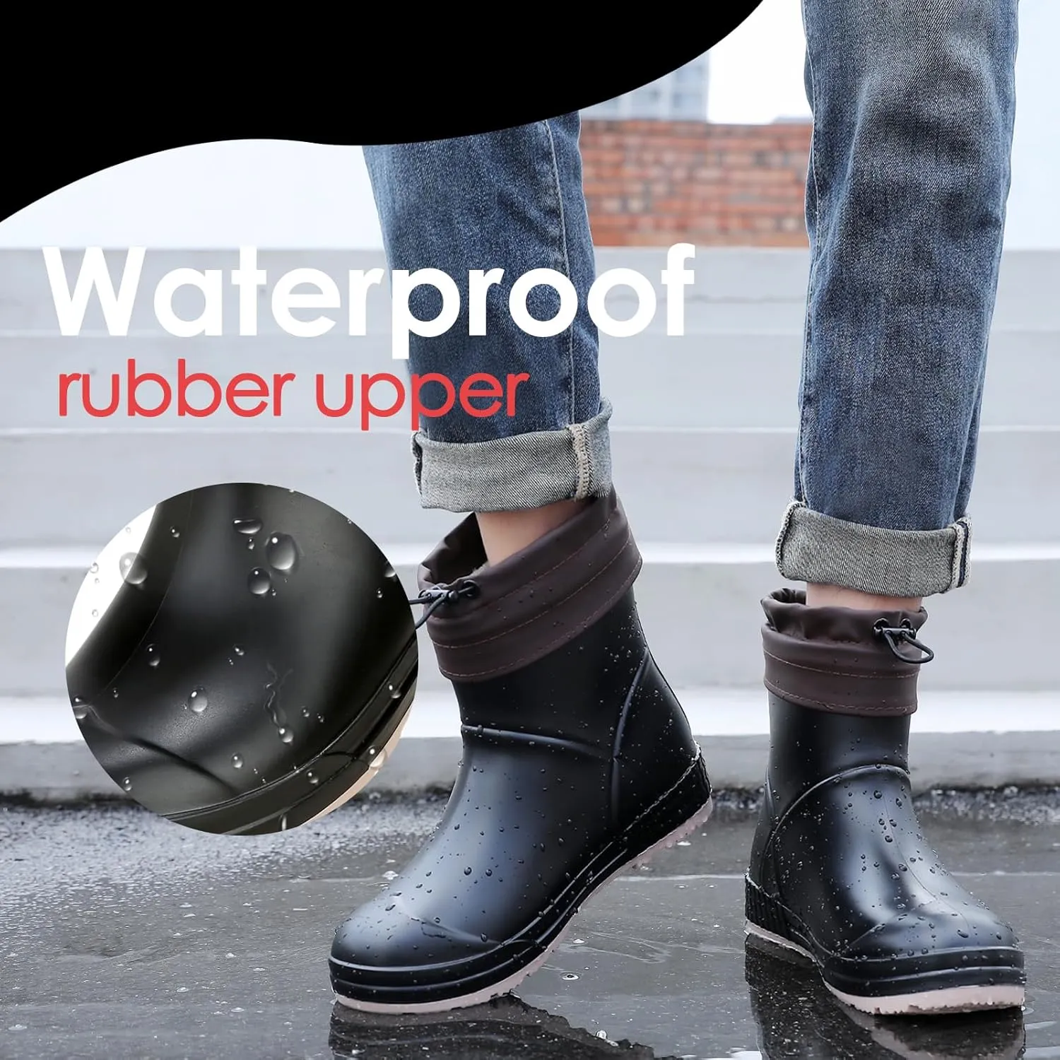 YUHITYGZGS Short Rain Boots for Women and Men, Lightweight Waterproof Garden Boots, Anti-Slip Chelsea Womens Rain Boots, Stylish Mid Heel rubber Ankle Booties with Comfy Insoles for Outdoor