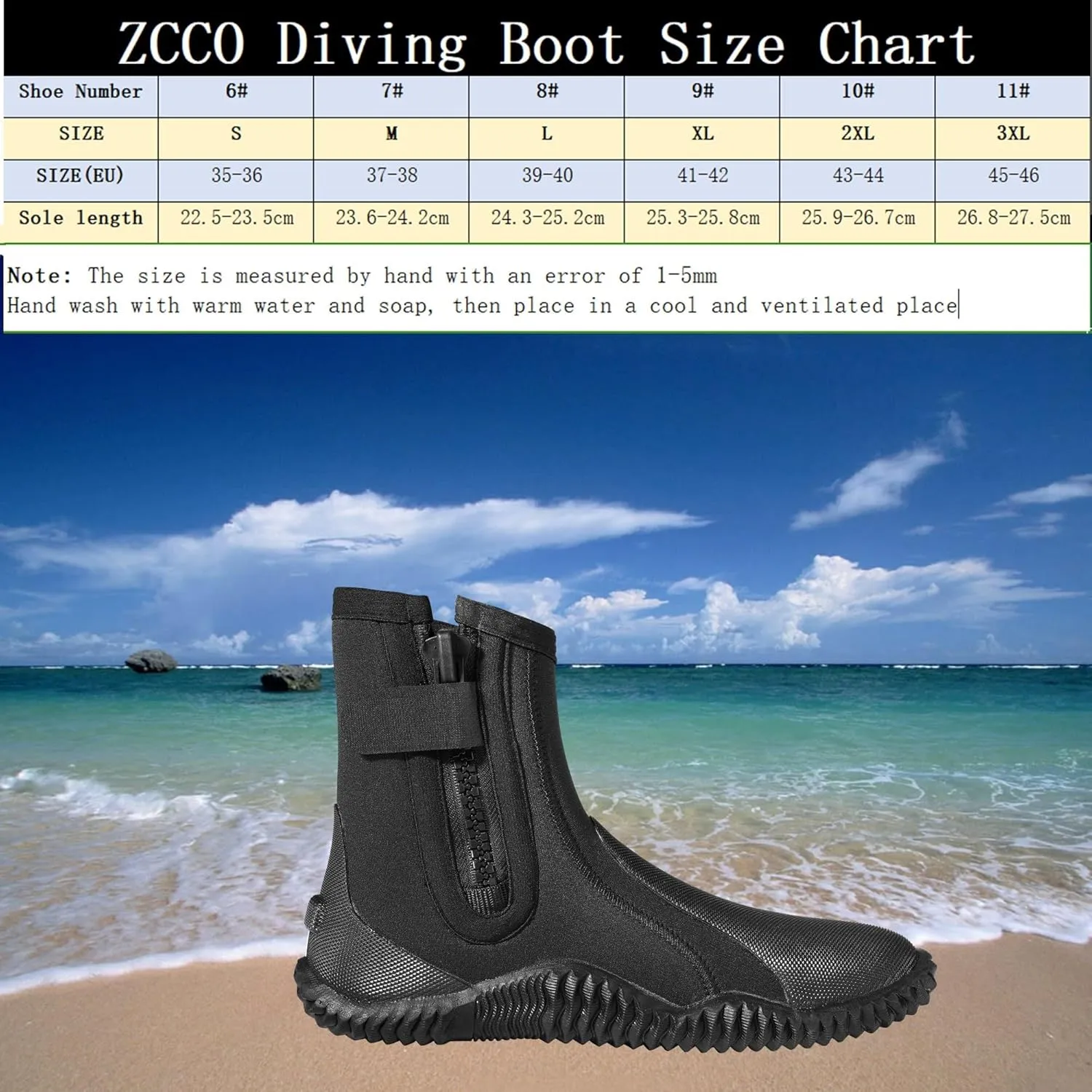ZCCO 5mm Neoprene Diving Boots with Anti-Slip Sole - Water Sport Boots for Men and Women - Snorkeling, Scuba Diving, Surfing, Rafting, Windsurfing