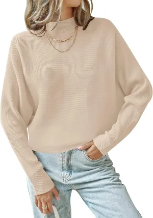 ZESICA Women's Fall Turtleneck Batwing Long Sleeve Ribbed Knit Casual Soft Pullover Sweater Jumper Top