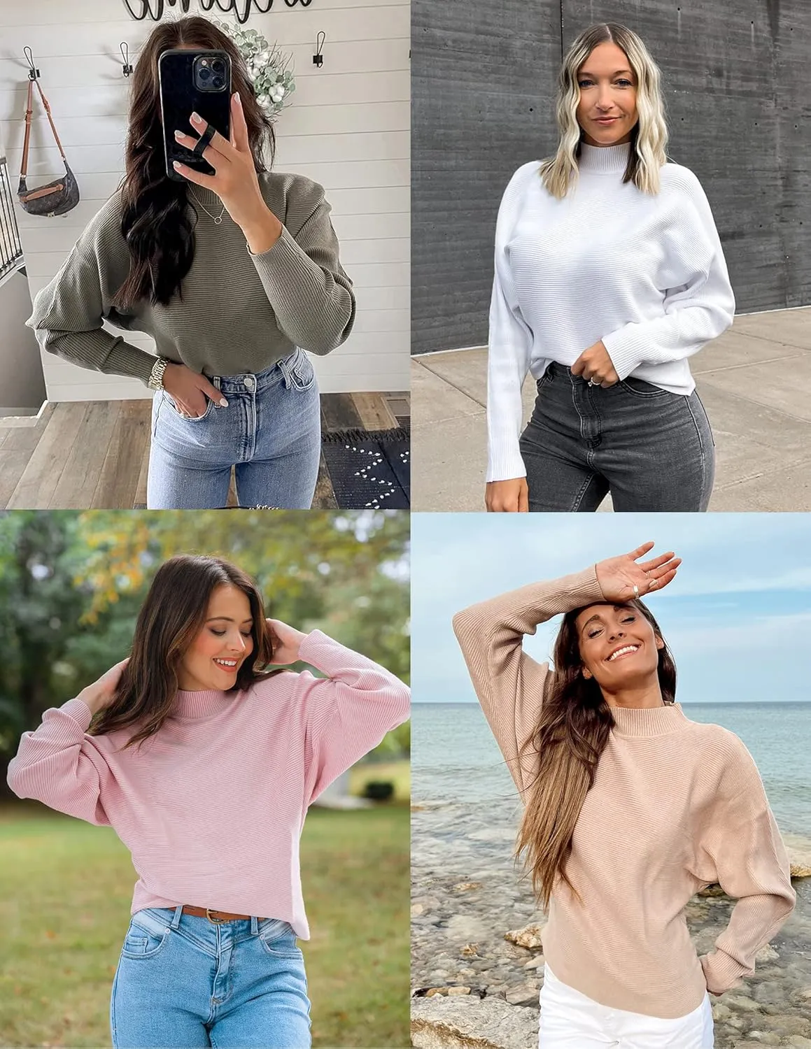 ZESICA Women's Fall Turtleneck Batwing Long Sleeve Ribbed Knit Casual Soft Pullover Sweater Jumper Top