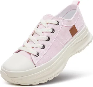 ZGR Womens Low Top Platform Sneakers,White Canvas Sneakers,Casual Platform Tennis Shoes