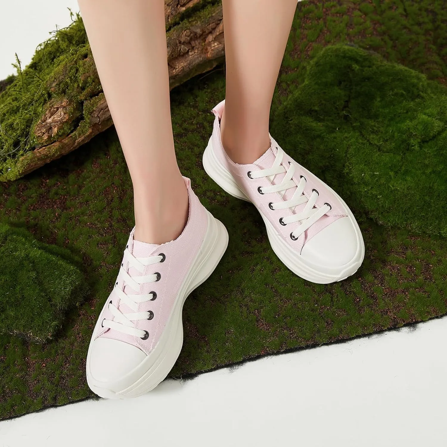 ZGR Womens Low Top Platform Sneakers,White Canvas Sneakers,Casual Platform Tennis Shoes