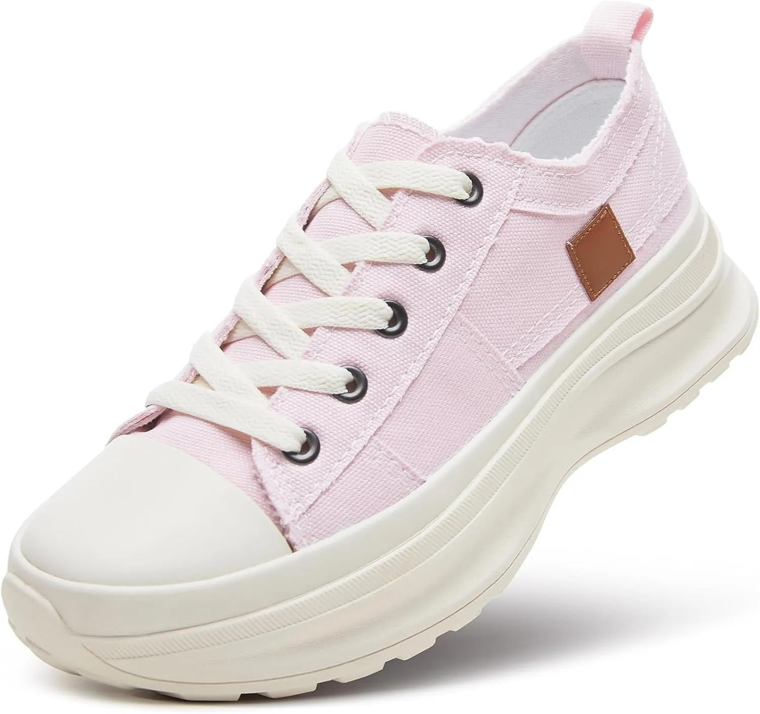 ZGR Womens Low Top Platform Sneakers,White Canvas Sneakers,Casual Platform Tennis Shoes