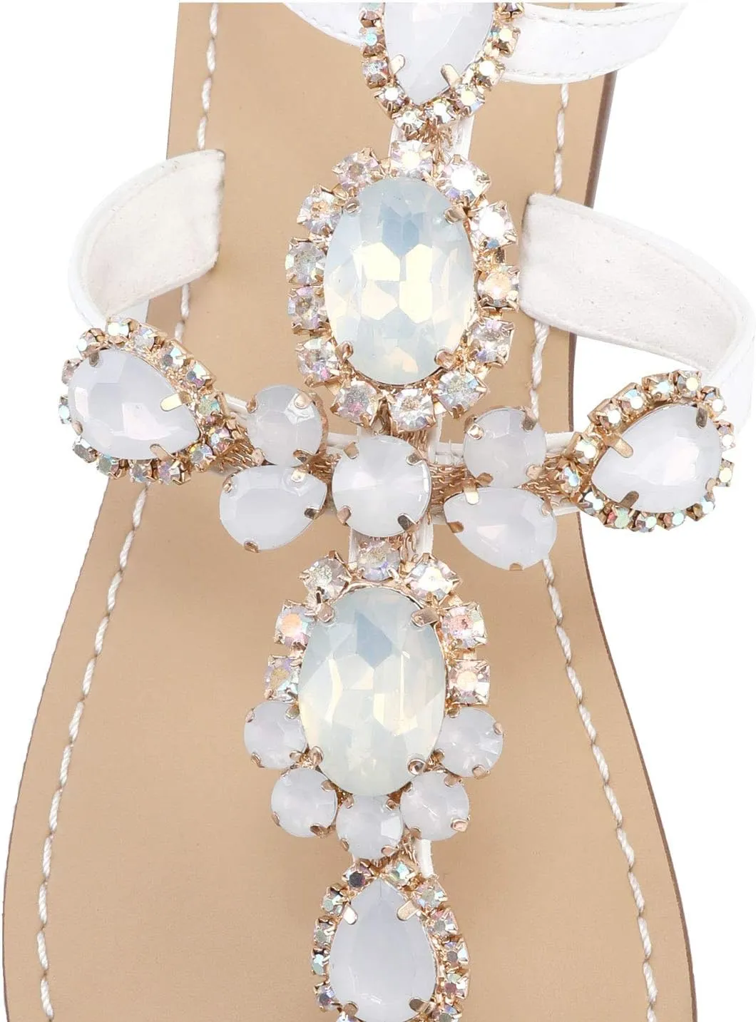 ZhuLinFeng Women'S Rhinestone Gladiator Sandals Flat Wedding Sandals Gem Pearl Sparkling Bridal Bridesmaid Sandals Blue Bohemian Sandals