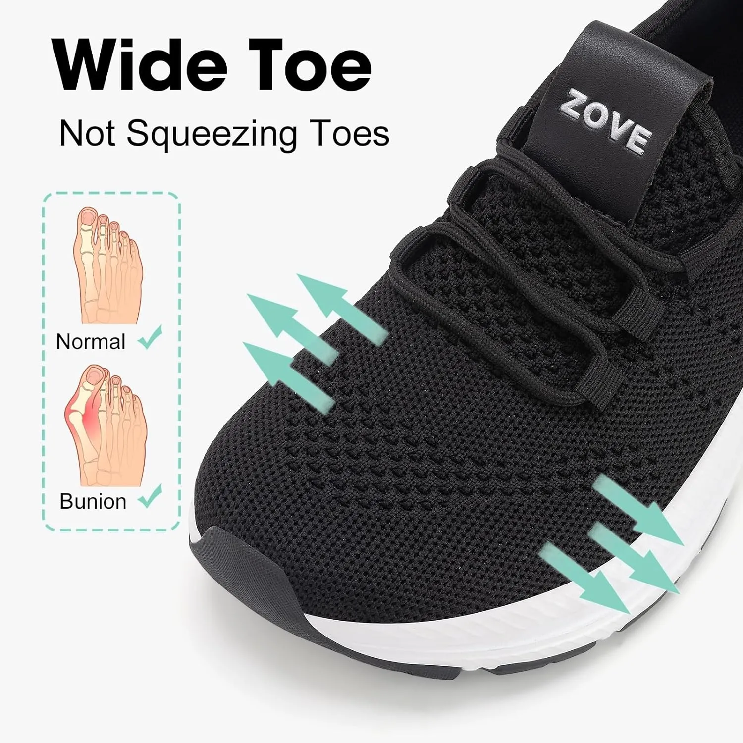 ZOVE Wide Toe Box Shoes Women Extra Wide Width Sneakers Ultra Light Road Running Shoes Non-Slip Tennis Sneakers Breathable Walking Athletic