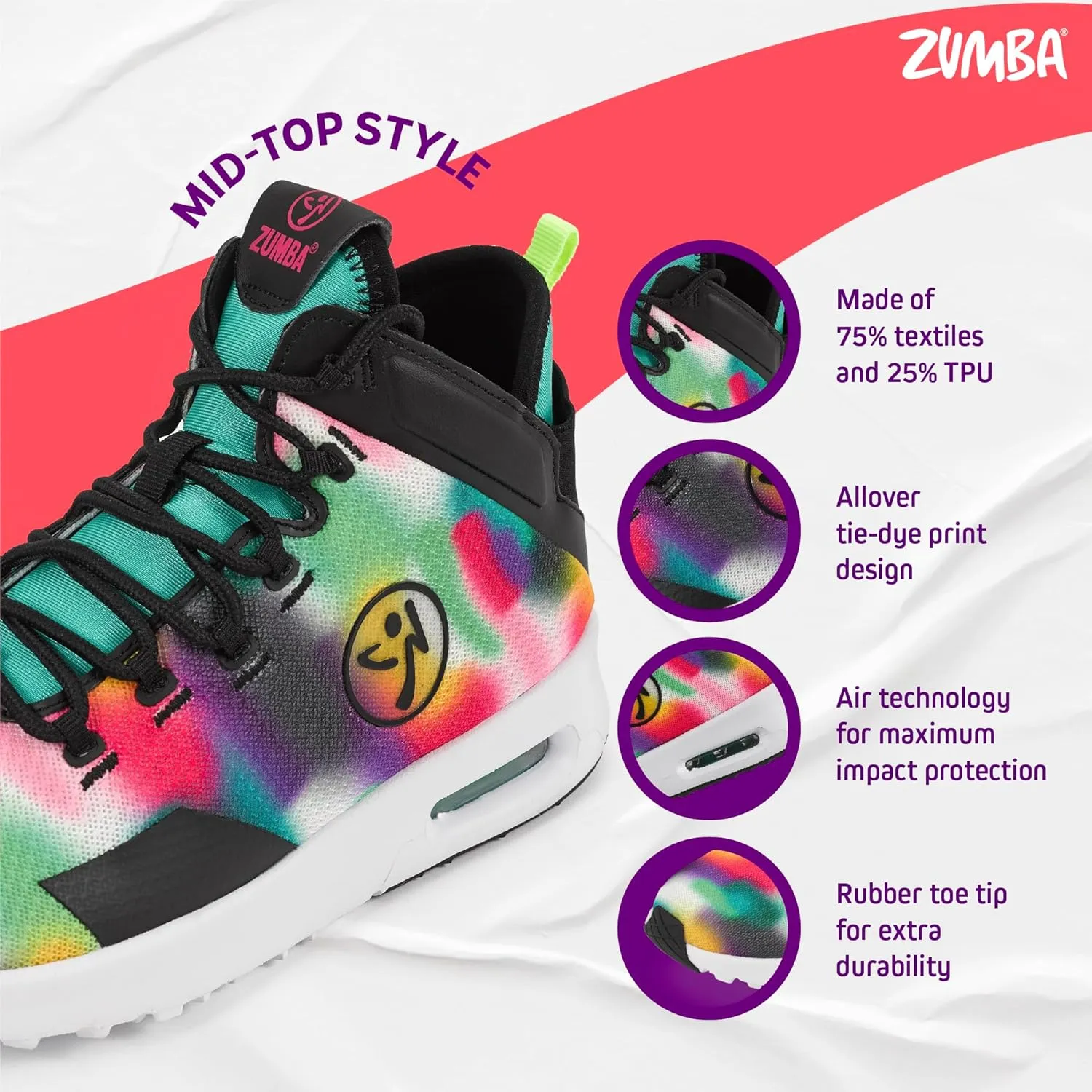 ZUMBA Air Funk Women’s Dance Shoes, Mid-Top Fitness Sneakers